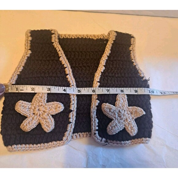 Handmade Crocheted Western Vest Babies Teddy Bear Doll Brown White Stars Cowboy - Picture 3 of 6